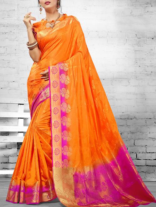 orange silk woven saree with blouse - 14538432 - Very Small Image - 1