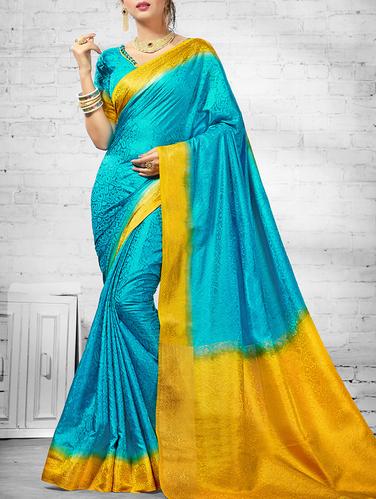 sky blue silk woven saree with blouse - 14538433 - Very Small Image - 1