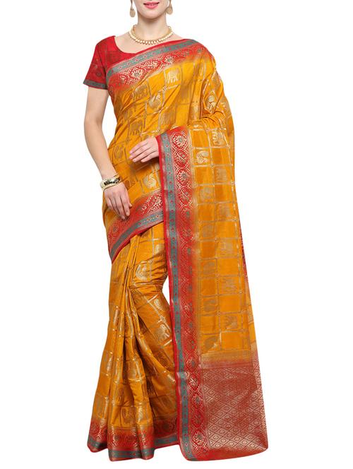 mustard silk banarasi saree with blouse - 14538437 - Very Small Image - 1