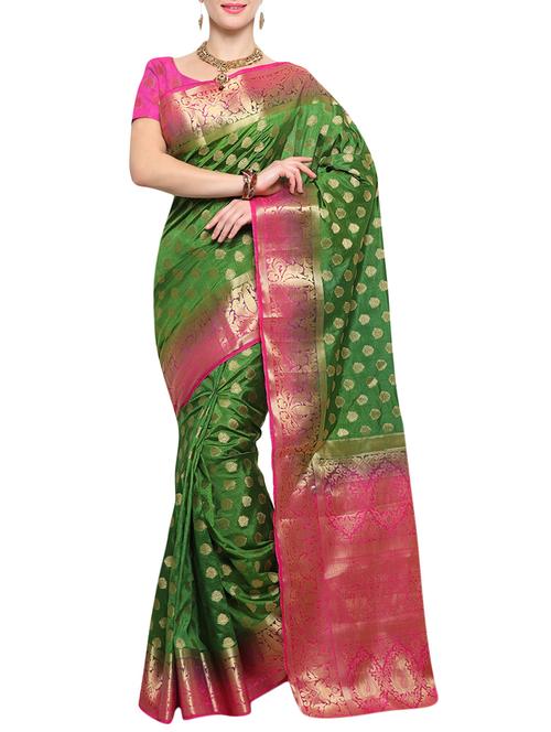green silk banarasi saree with blouse - 14538440 - Standard Image - 1