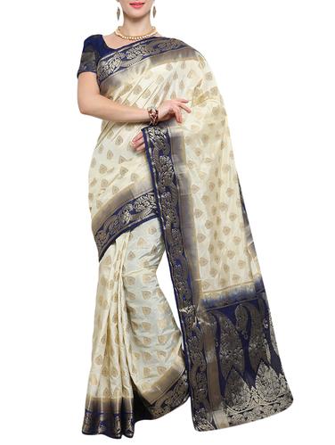 cream silk banarasi saree with blouse - 14538441 - Very Small Image - 1