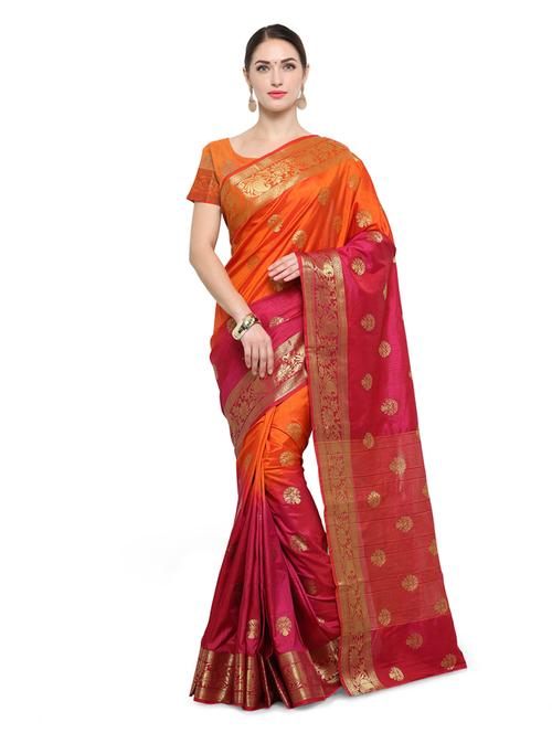 orange silk blend banarasi saree with blouse - 14538443 - Standard Image - 1