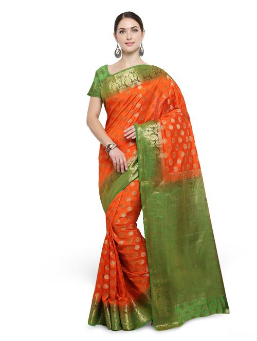 orange silk banarasi saree with blouse - 14538445 - Standard Image - 1