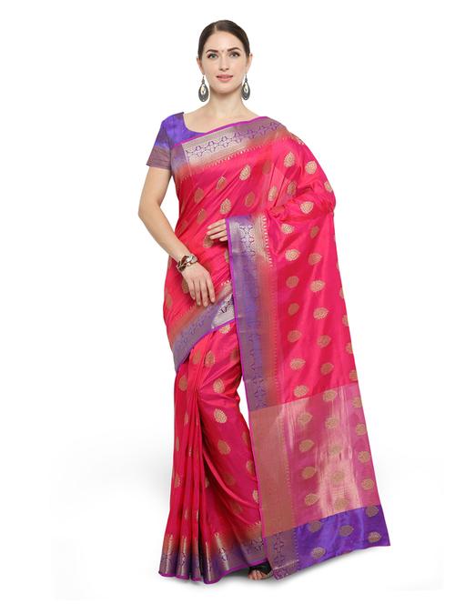 pink silk banarasi saree with blouse - 14538446 - Standard Image - 1