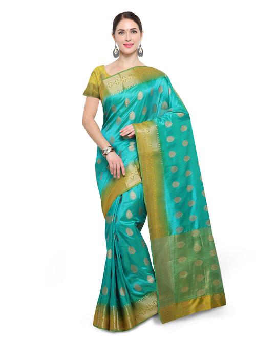 green silk banarasi saree with blouse - 14538448 - Standard Image - 1