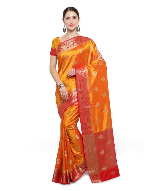 orange banarasi saree with blouse - 14538449 - Very Small Image - 1