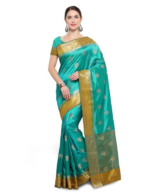 turquoise silk banarasi saree with blouse - 14538450 - Very Small Image - 1