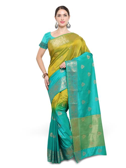 green silk blend banarasi saree with blouse - 14538454 - Standard Image - 1
