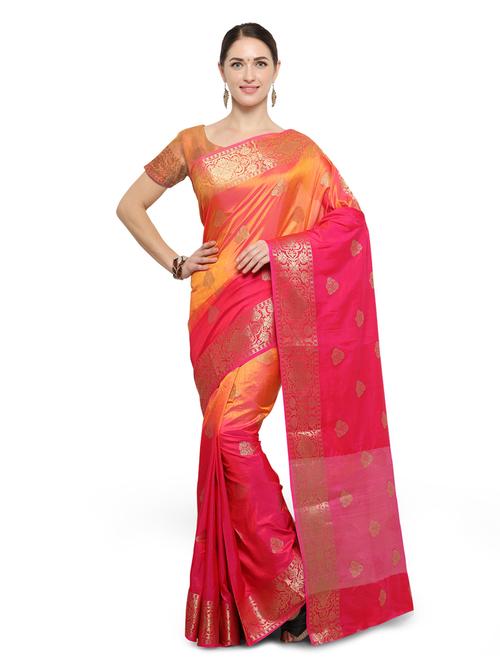 peach silk blend banarasi saree with blouse - 14538456 - Standard Image - 1