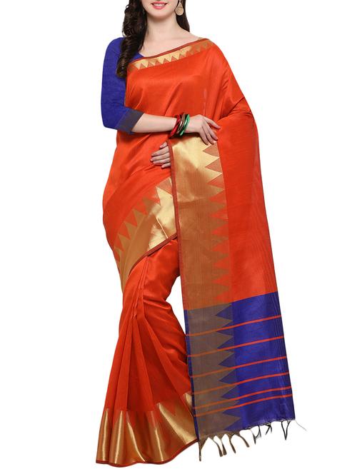 Orange Silk Blend Bordered Saree with blouse - 14538462 - Very Small Image - 1
