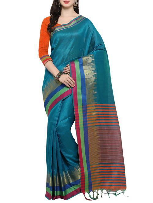 turquoise kheecha silk maheswari saree with blouse - 14538474 - Very Small Image - 1