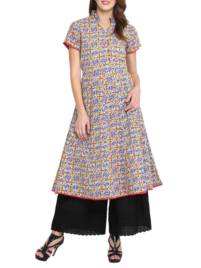 yellow colored cotton printed a-line kurta - 14538525 - Zoom Image - 1