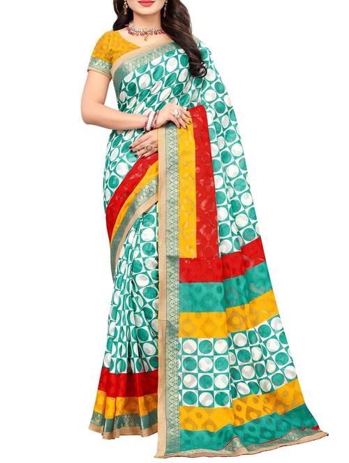 blue cotton printed saree with blouse - 14538544 - Very Small Image - 1