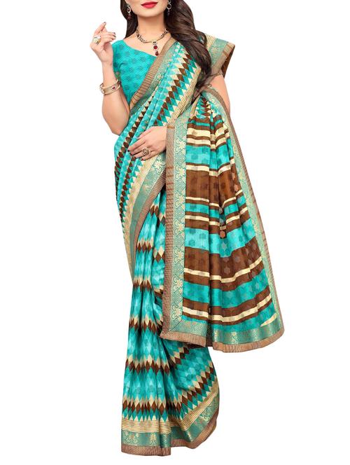 blue cotton printed saree with blouse - 14538546 - Very Small Image - 1