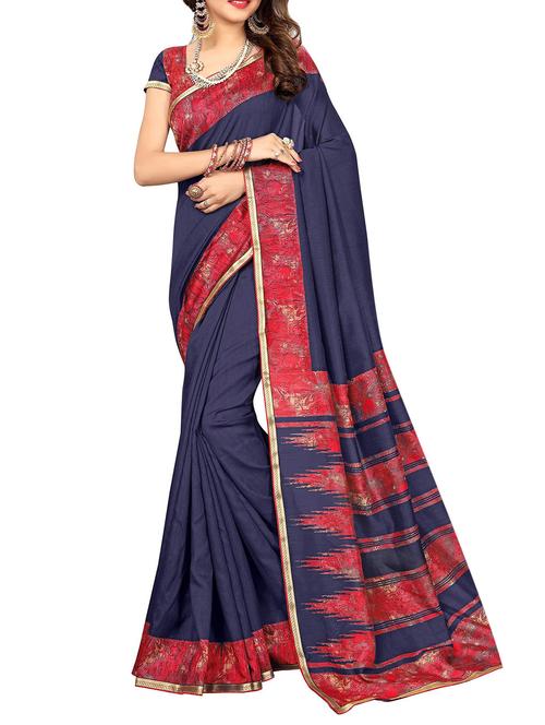 blue cotton printed saree with blouse - 14538551 - Very Small Image - 1