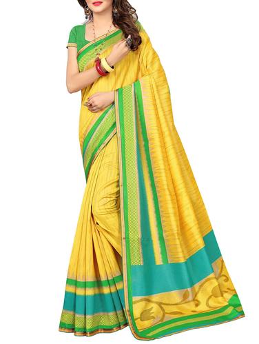 yellow cotton printed saree with blouse - 14538556 - Very Small Image - 1