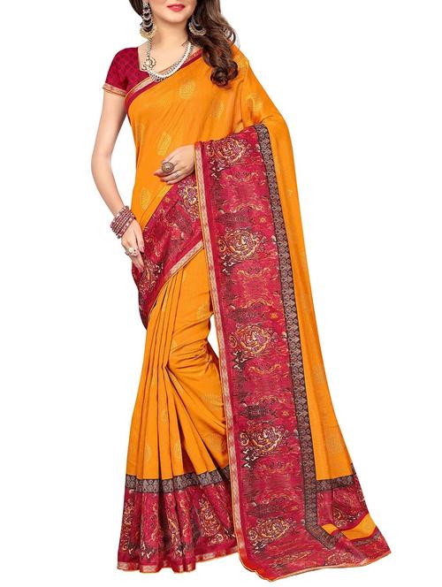 yellow cotton printed saree with blouse - 14538571 - Very Small Image - 1