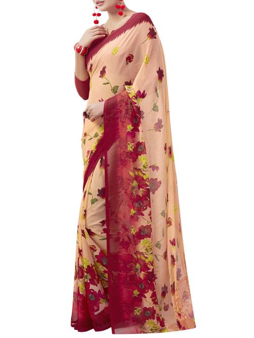 beige chiffon printed saree with blouse - 14538582 - Very Small Image - 1