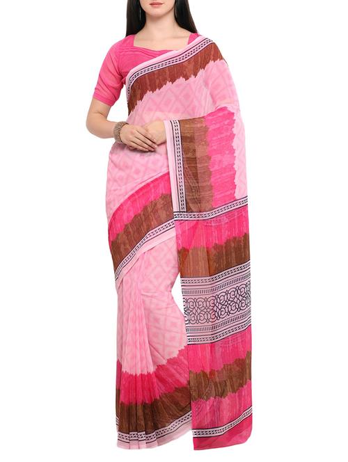 contrast border geometrical printed saree with blouse - 14538592 - Very Small Image - 1