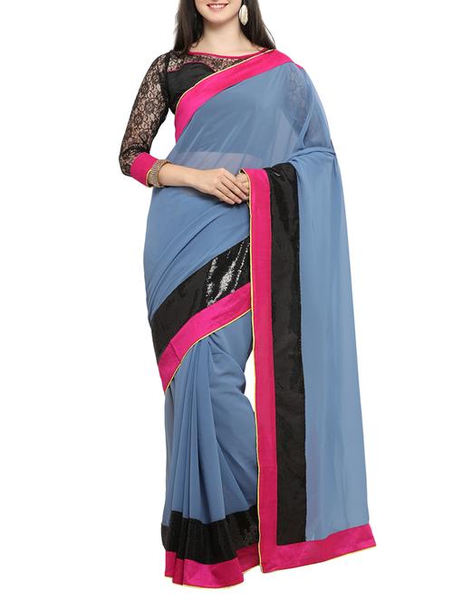 grey geprgette bordered saree with blouse - 14538601 - Very Small Image - 1