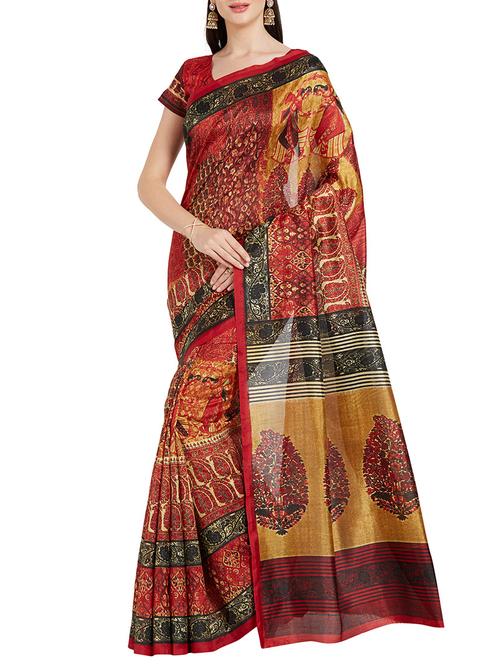 Multicolored printed saree with blouse - 14538653 - Standard Image - 1