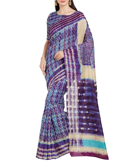 blue art silk ikat saree with blouse - 14538654 - Standard Image - 1