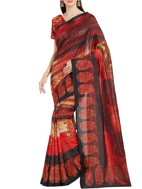 Multicolored printed saree with blouse - 14538656 - Standard Image - 1