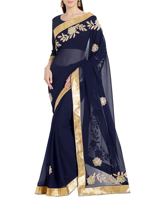 blue georgette embroidered saree with blouse - 14538665 - Standard Image - 1