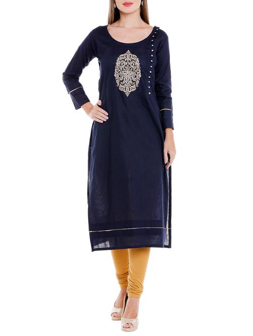 blue cotton straight kurta - 14538693 - Very Small Image - 1
