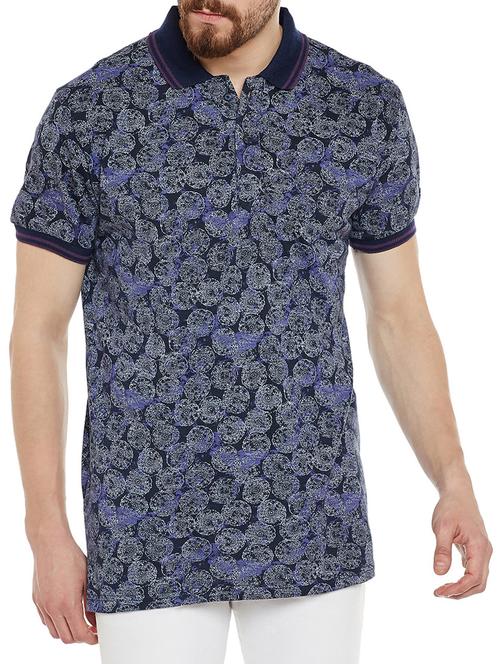 navy blue cotton all over print t-shirt - 14538758 - Standard Image - 1