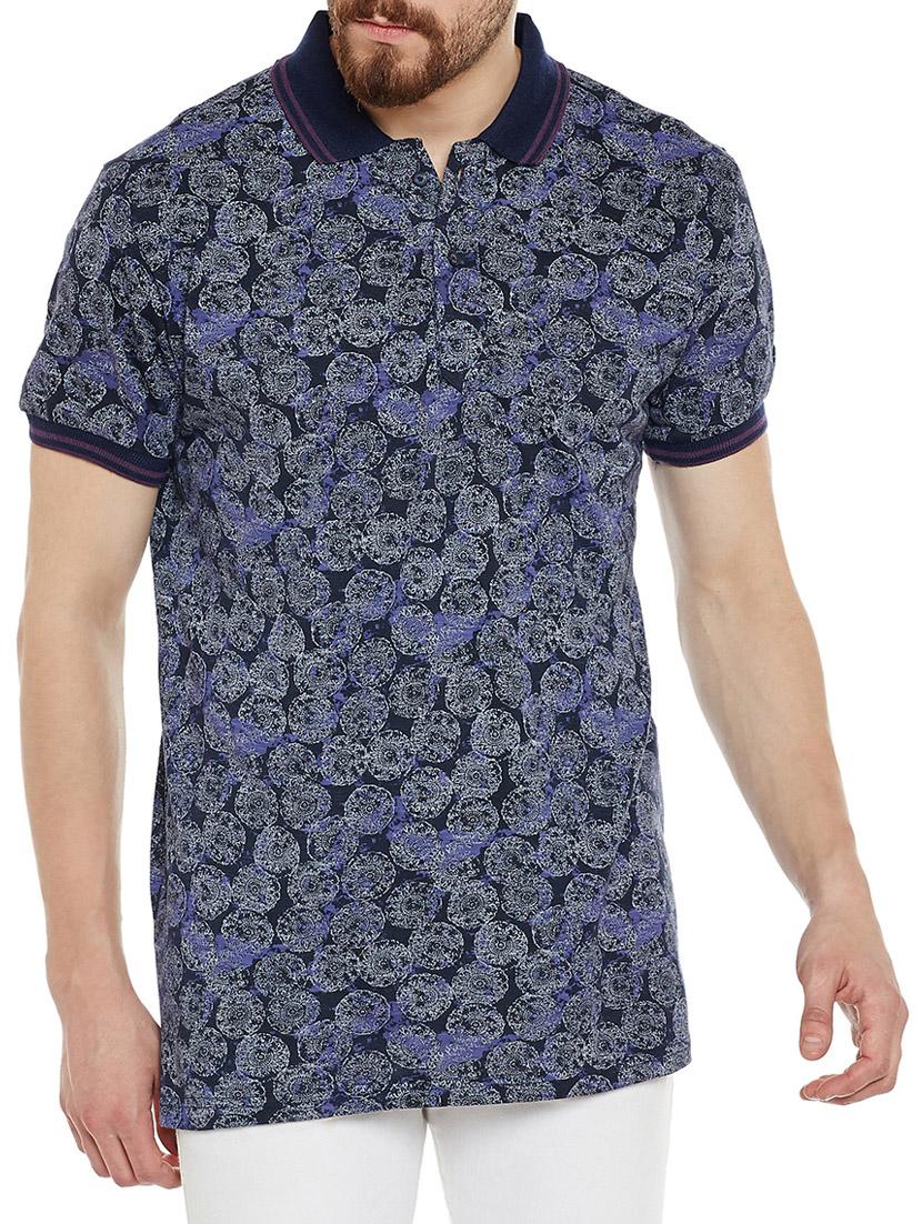 navy blue cotton all over print t-shirt - 14538758 - Zoom Image - 1