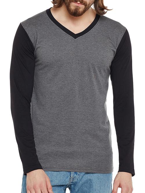 grey cotton colour block tshirt - 14538760 - Very Small Image - 1