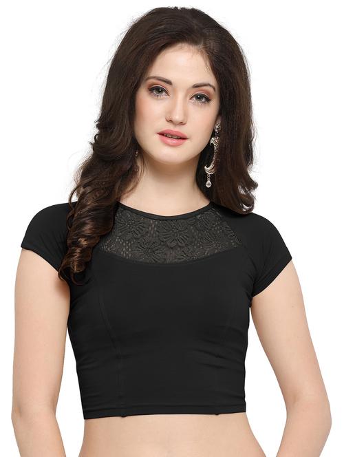 black cotton lycra solid blouse - 14538804 - Very Small Image - 1