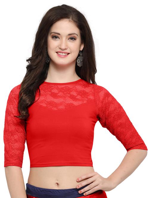 red cotton lycra solid blouse - 14538807 - Very Small Image - 1