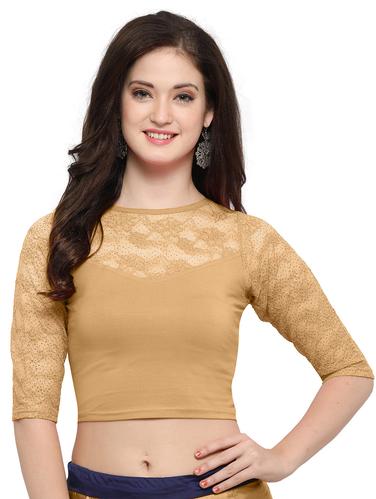 beige cotton lycra solid blouse - 14538809 - Very Small Image - 1