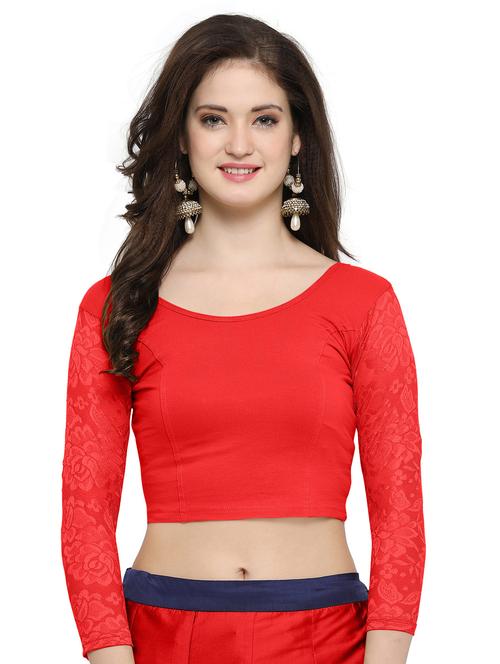 red cotton lycra solid blouse - 14538811 - Very Small Image - 1