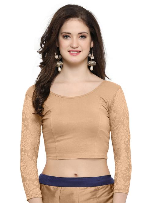 beige cotton lycra solid blouse - 14538813 - Very Small Image - 1