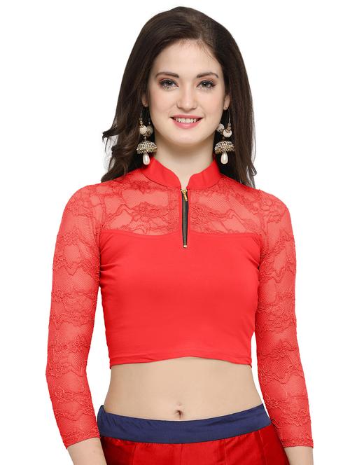 red cotton lycra solid blouse - 14538815 - Very Small Image - 1