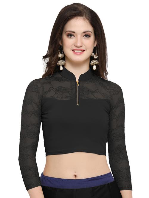 black cotton lycra solid blouse - 14538816 - Very Small Image - 1