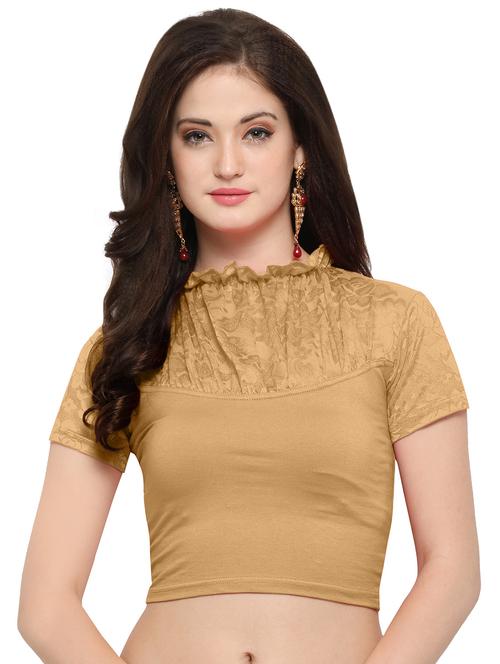 beige cotton lycra solid blouse - 14538820 - Very Small Image - 1