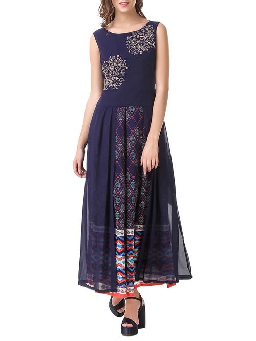 blue georgette kurta skirt set - 14538833 - Very Small Image - 1