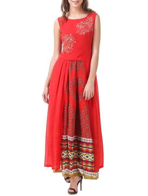 red georgette kurta skirt set - 14538834 - Very Small Image - 1