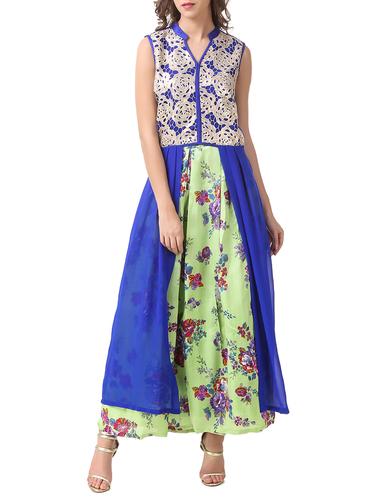 blue georgette kurta skirt set - 14538837 - Very Small Image - 1