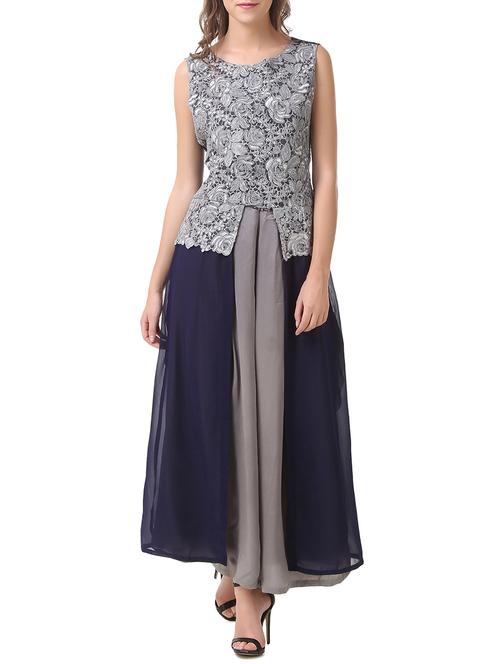 grey georgette kurta skirt set - 14538840 - Very Small Image - 1