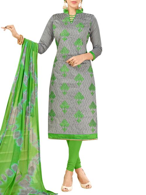 grey cotton churidaar suits semistitched suit - 14538881 - Very Small Image - 1