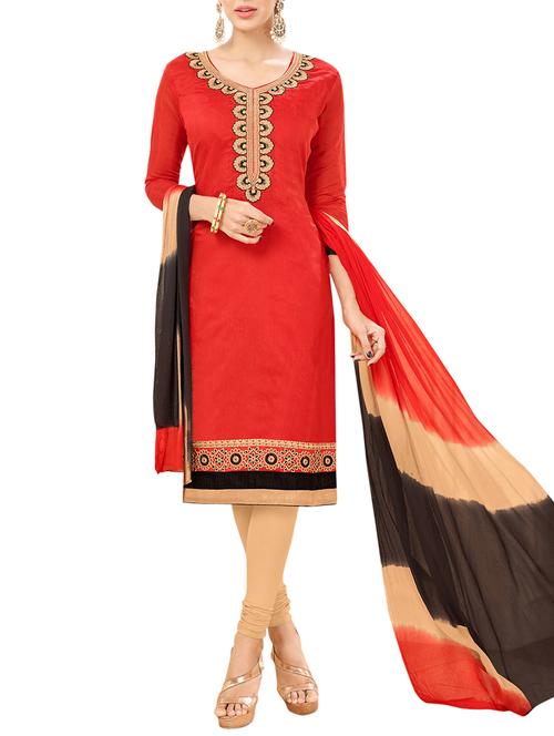 red cotton churidaar suits semistitched suit - 14538882 - Very Small Image - 1