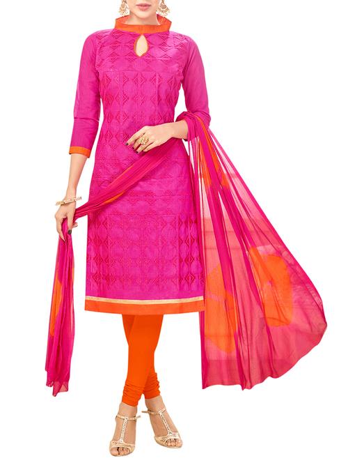 pink cotton churidaar suits semistitched suit - 14538883 - Very Small Image - 1
