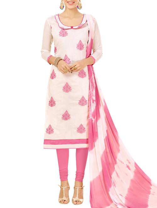 white cotton churidaar suits semistitched suit - 14538884 - Very Small Image - 1