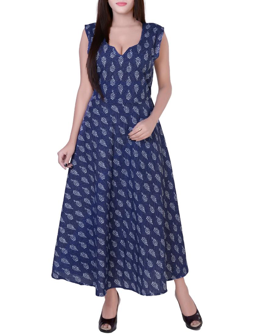 navy blue cotton flared kurta - 14539363 - Zoom Image - 1