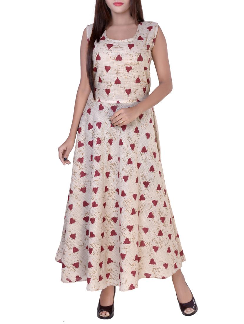 beige cotton flared kurta - 14539377 - Zoom Image - 1